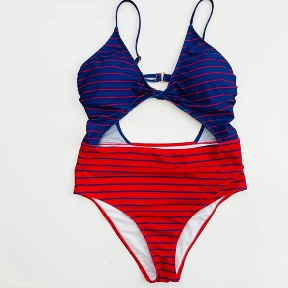 HOT WATER Fiesta Red & French Blue Stripe High-Waist Monokini XL - Picture 4 of 13